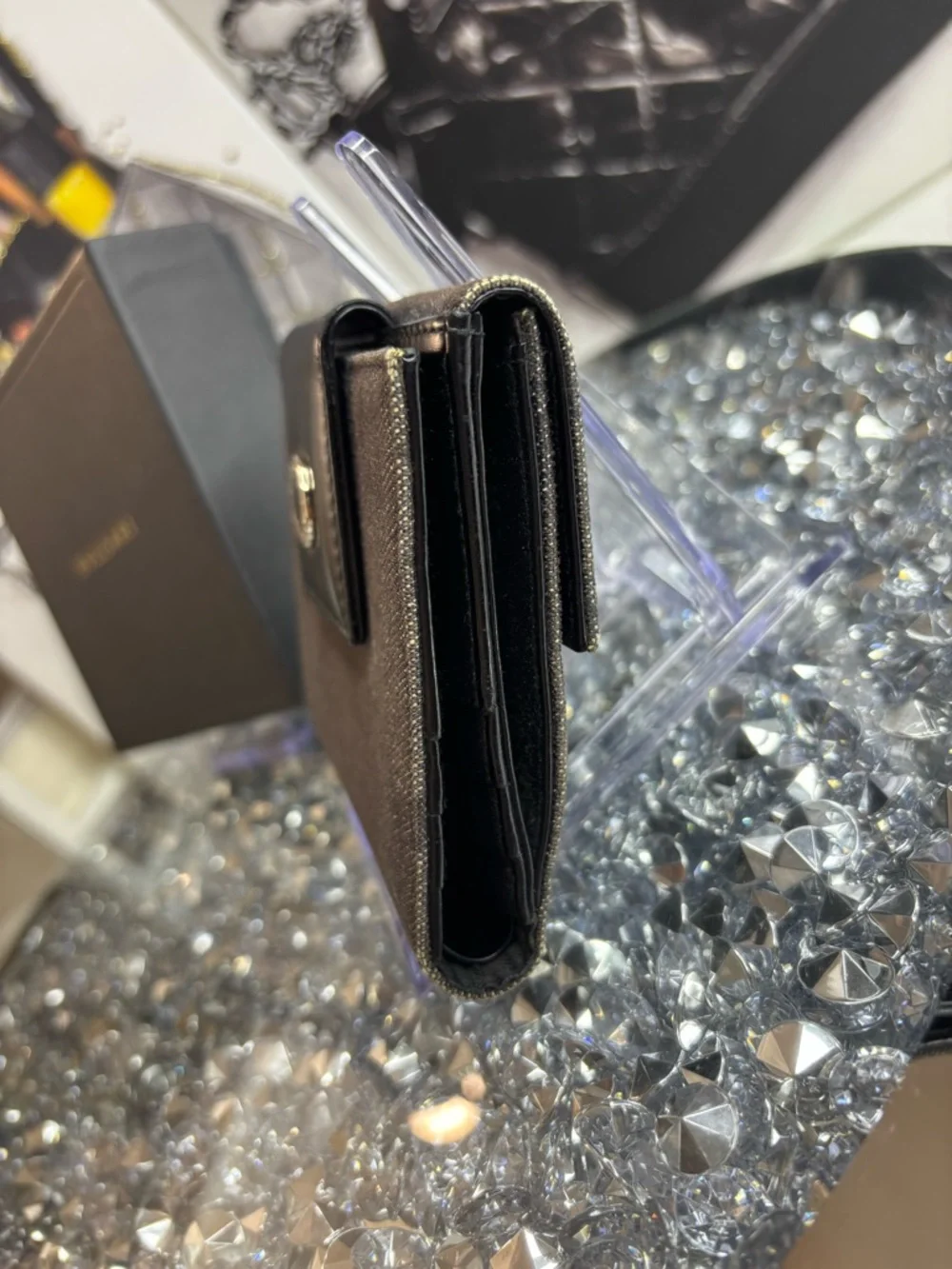 BVLGARI Logo Mania Bifold Wallet made of black denim-like canvas & leather EUC - Picture 8 of 17